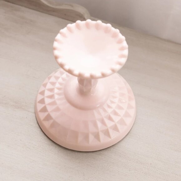 Vintage Jeannette Shell Pink Milk Glass Compote with Beaded Edge - Picture 4 of 4